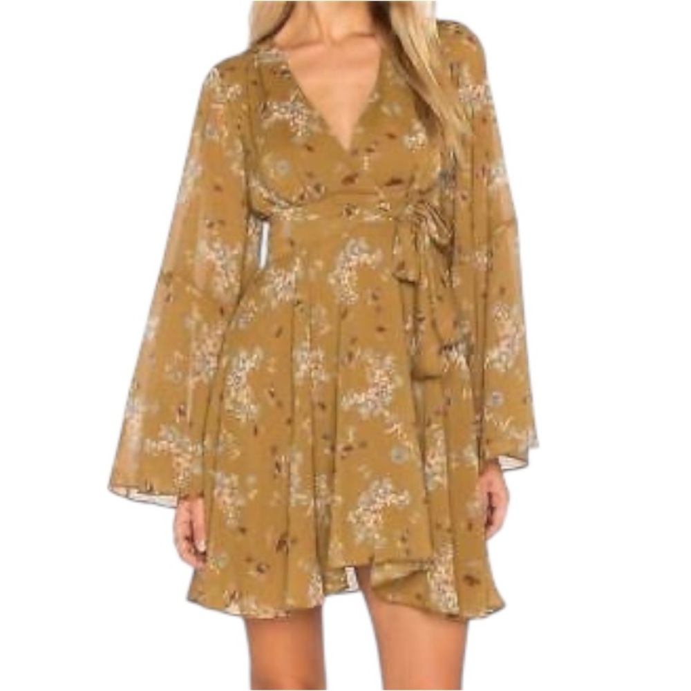 Free People Lilou Floral Print Mini Dress Toffee‎ Combo Size Small Boho Feminine